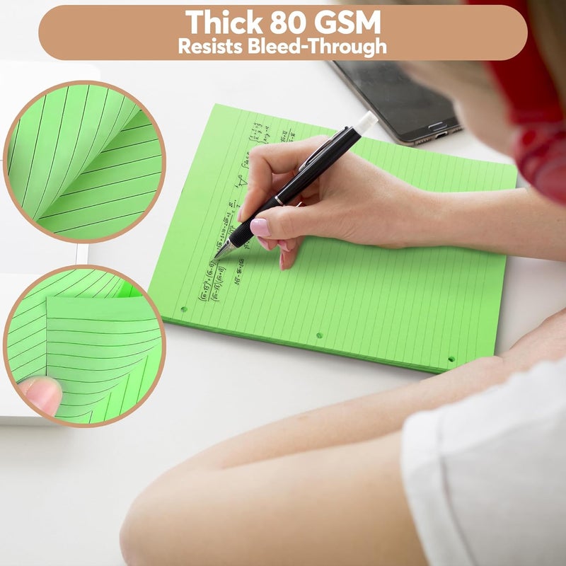 Manaloom Colored Notebook Paper – 8.5 x 11, 150 Sheets – Thick 80 gsm College Ruled Colorful Loose Leaf Filler Paper – 3-Hole Punched Binder Papers for School, Office, and Journaling (Bright) - Image 4